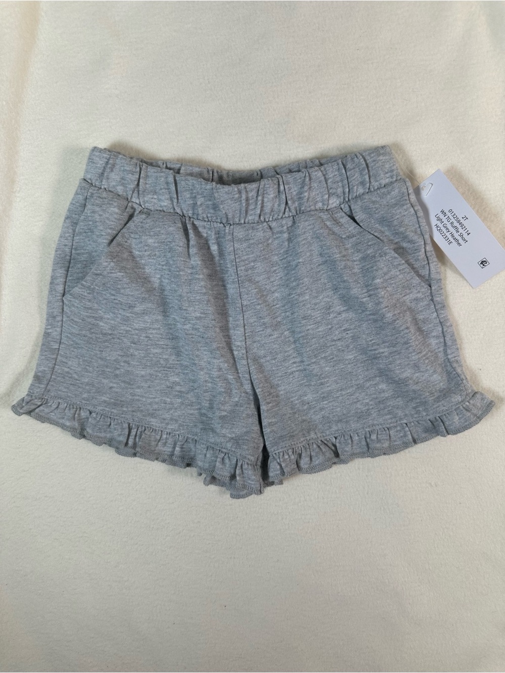 NWT Wonder Nation Girls’ Heather Gray Knit Ruffle Hem Shorts Pockets Size 2T